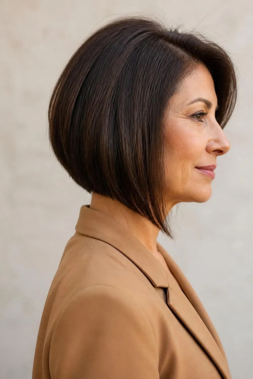 Inverted bob with a gentle angle, shorter at the back and longer at the front
