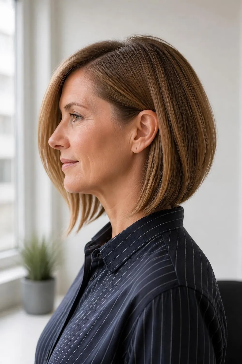 A-line lob that is longer in the front for fine thin hair