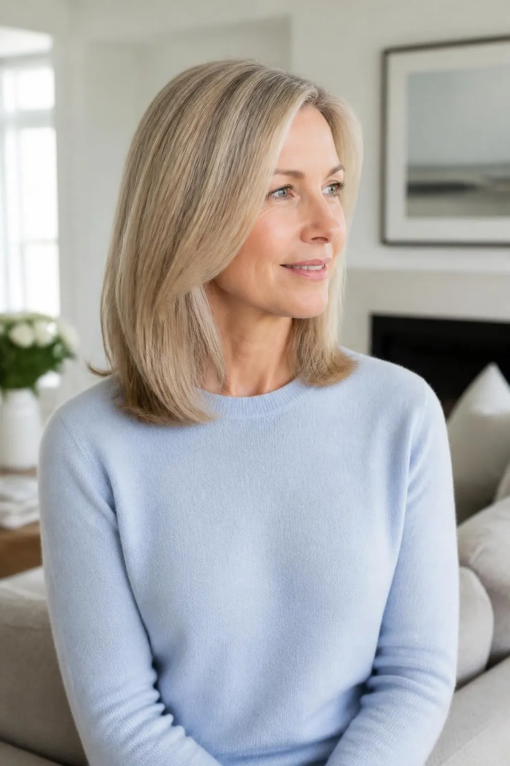 Shoulder-length cut with hidden ghost layers that lift fine thin hair