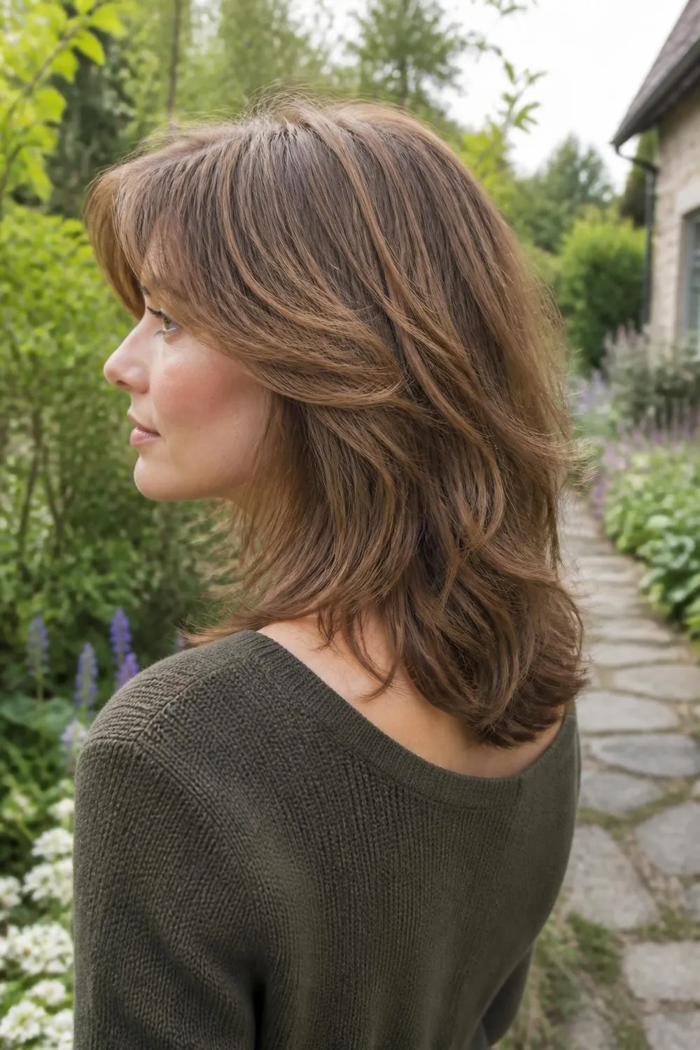 Airy layers on medium-length wavy fine hair with soft movement