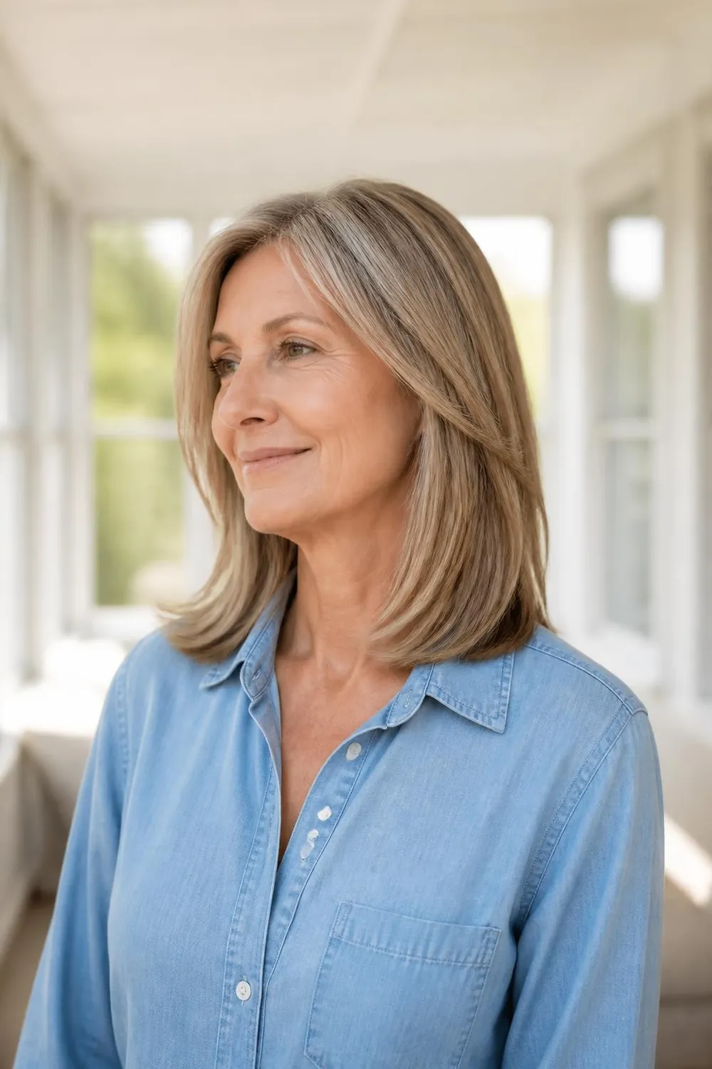Collarbone-length haircut with slide-cut movement and soft ends on fine hair