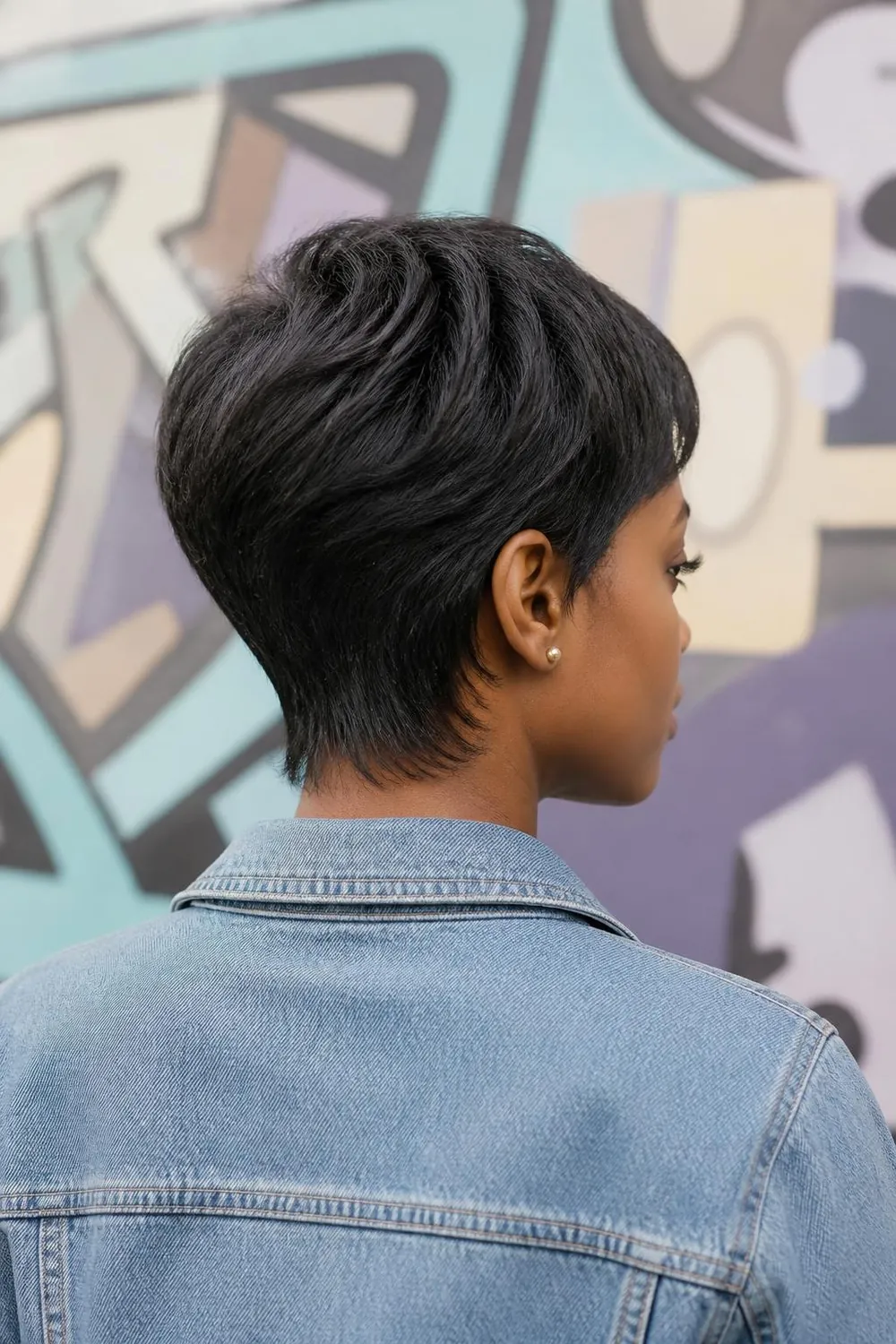Soft mixie haircut blending a pixie top with a longer nape on thin hair