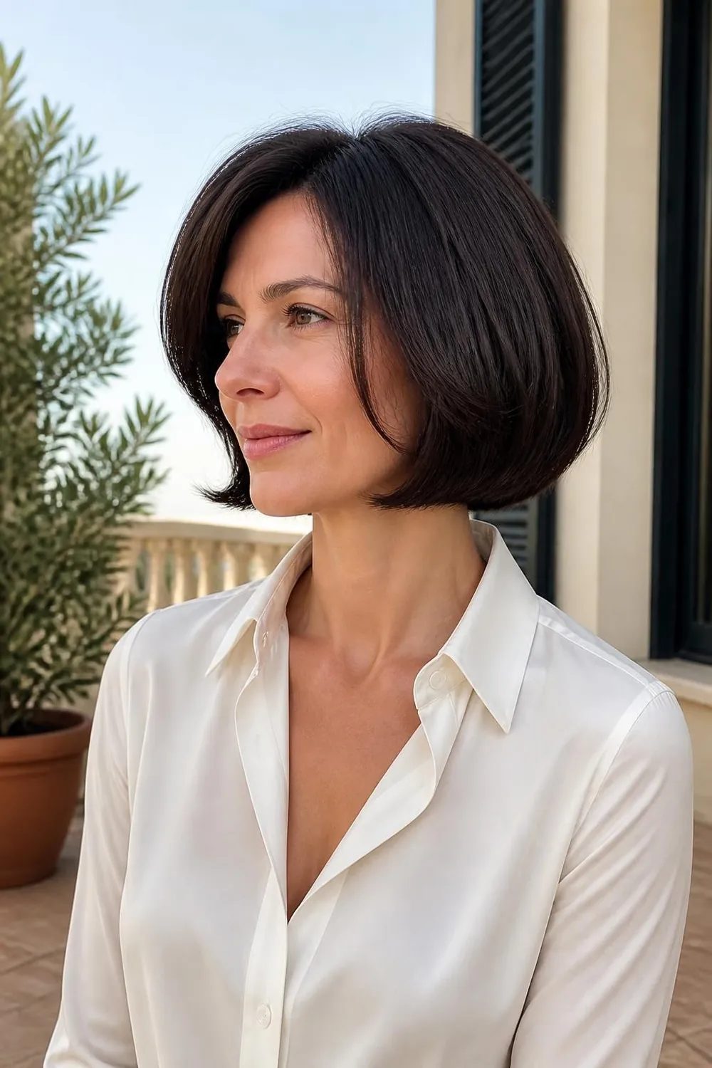 Italian bob with soft volume and full ends at the jaw on fine hair