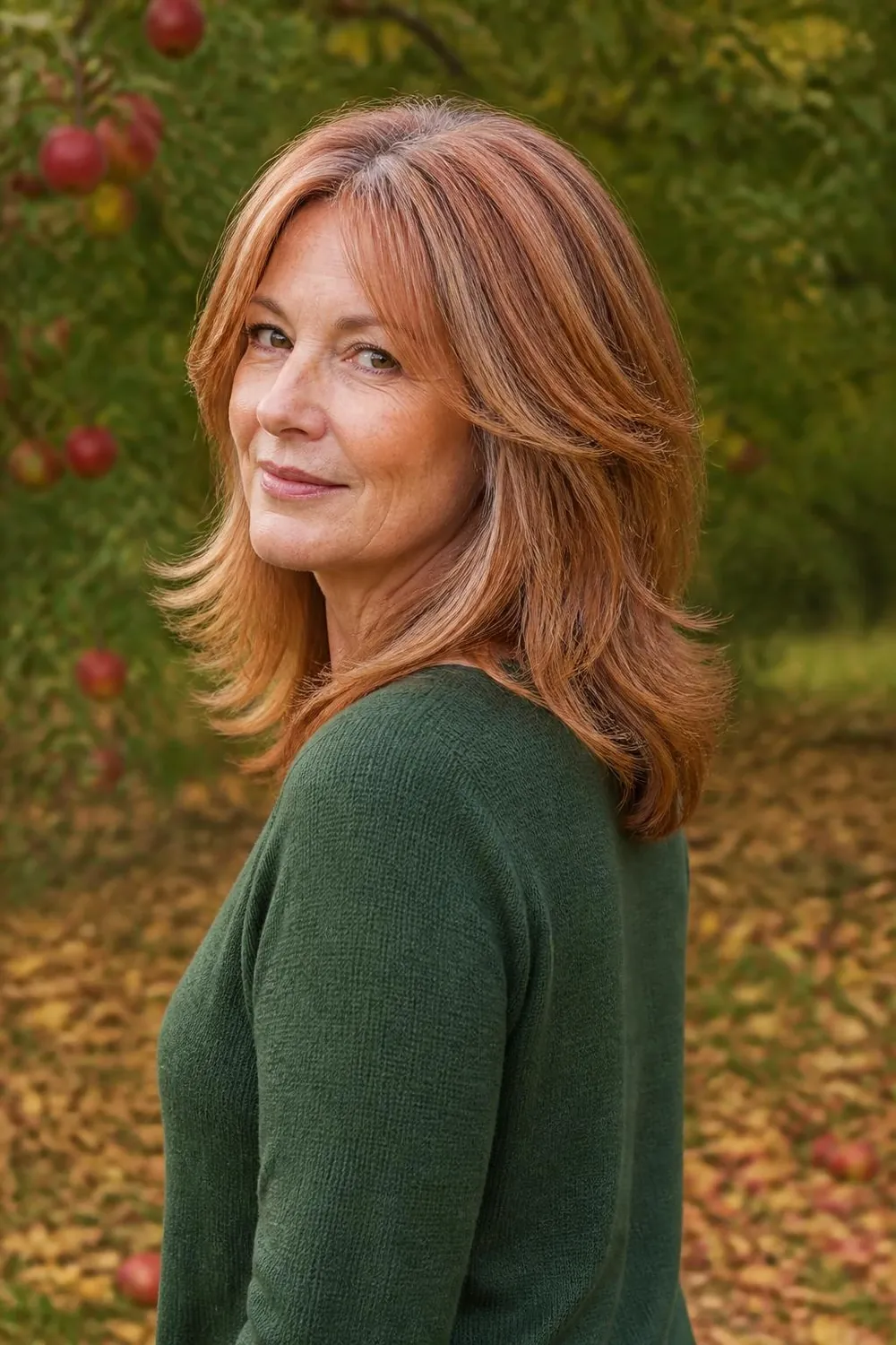 Strawberry blonde highlights bridging faded copper red hair and white strands