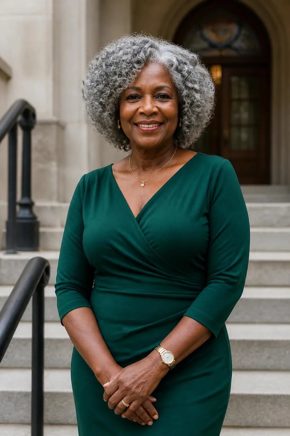 Silver natural hair in a bouncy Bantu knot-out with springy curls