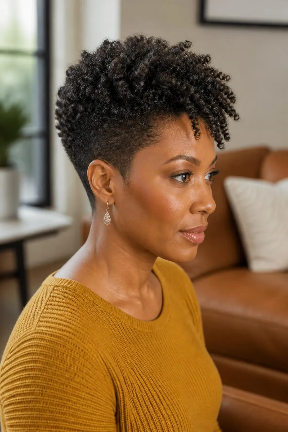 Tapered natural haircut on fine coily hair with fuller curls on top