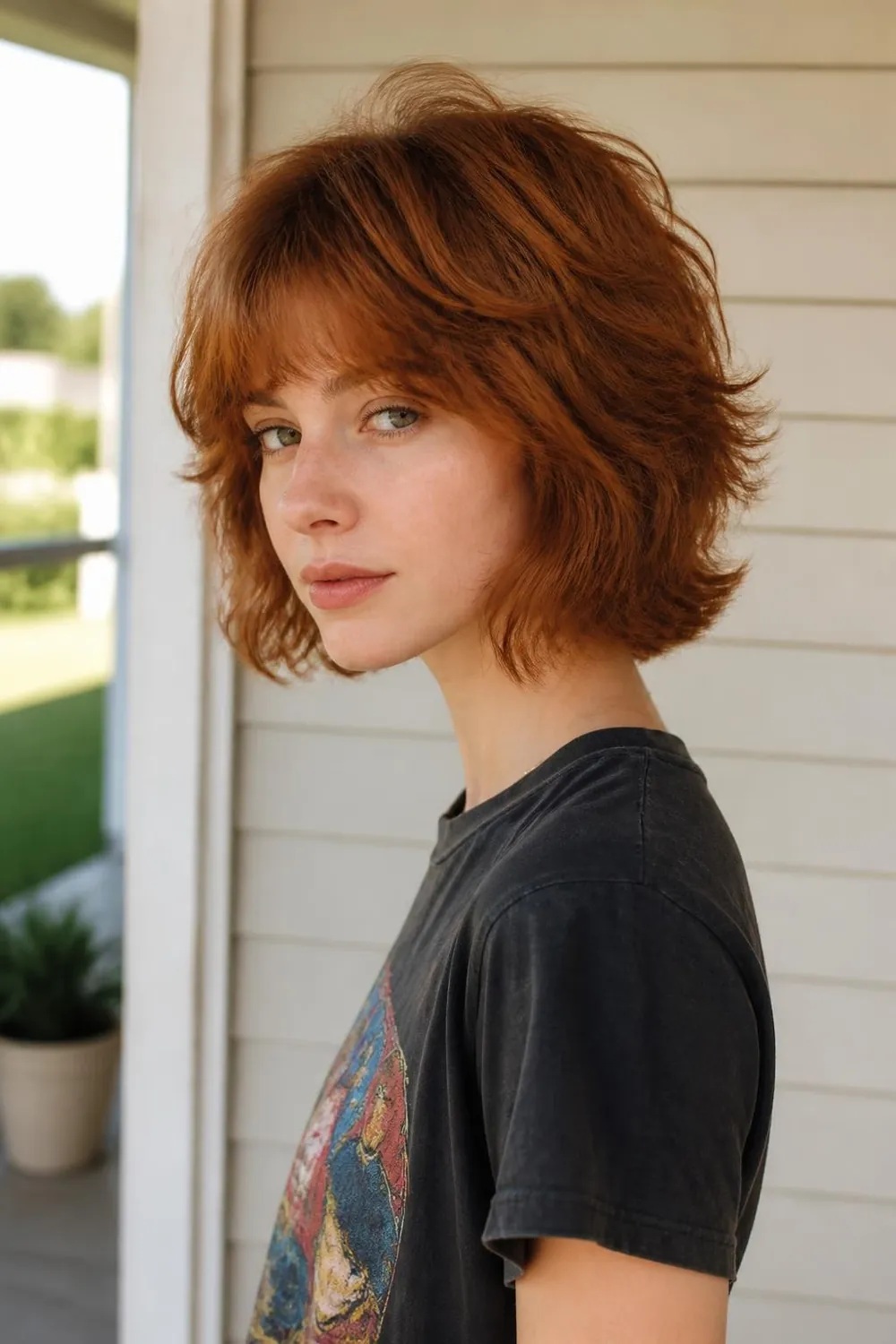 Short shag with feathery layers at the crown on thin wavy hair