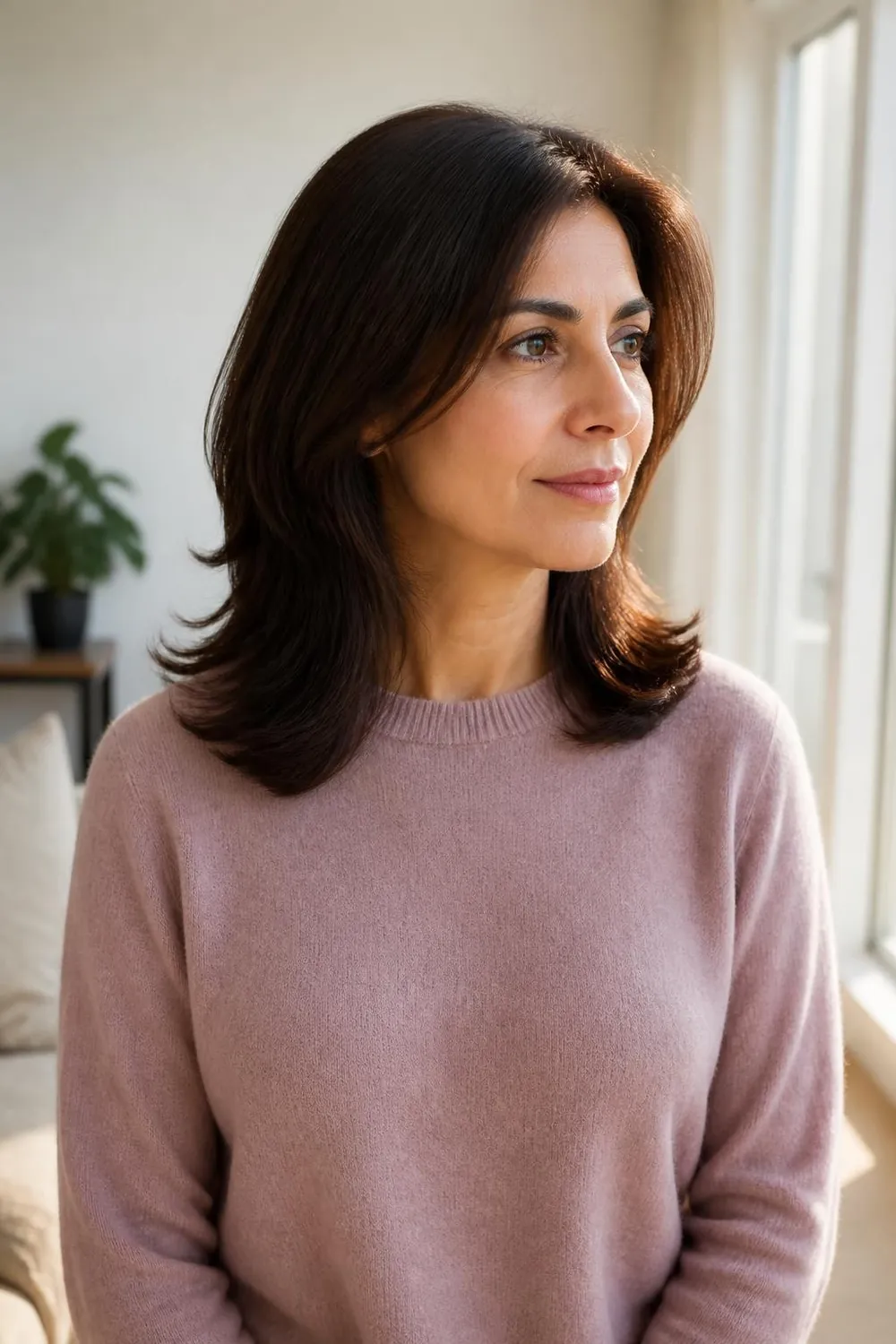 Shoulder-length haircut with long soft layers for women with thin hair