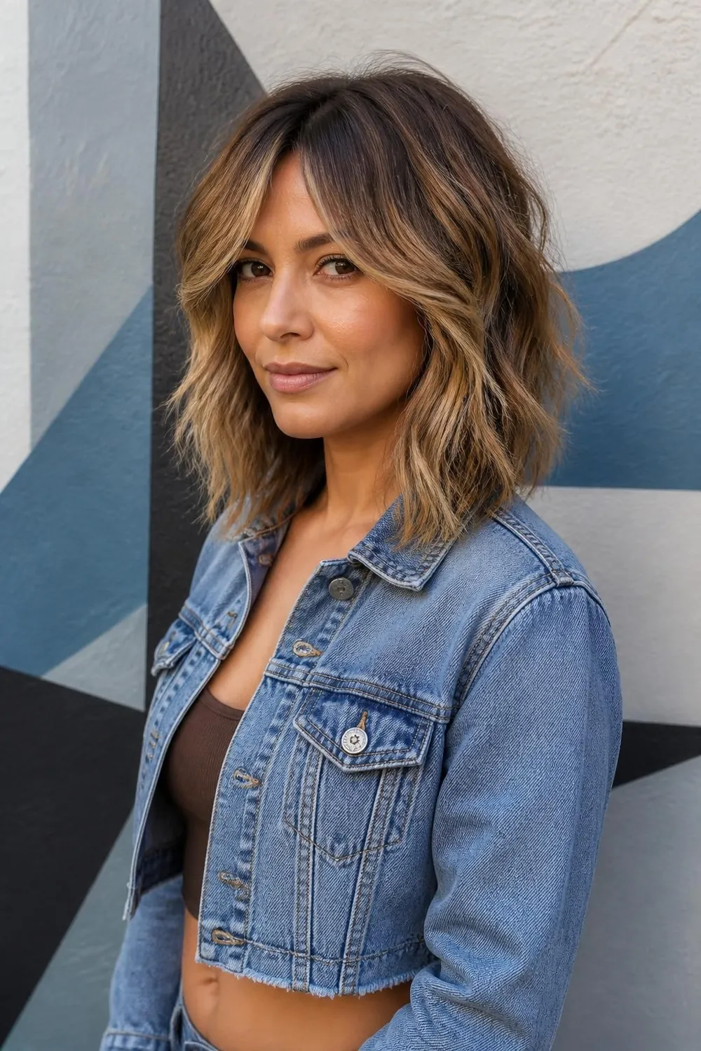 Collarbone-length shag with choppy layers and volume at the crown on fine hair