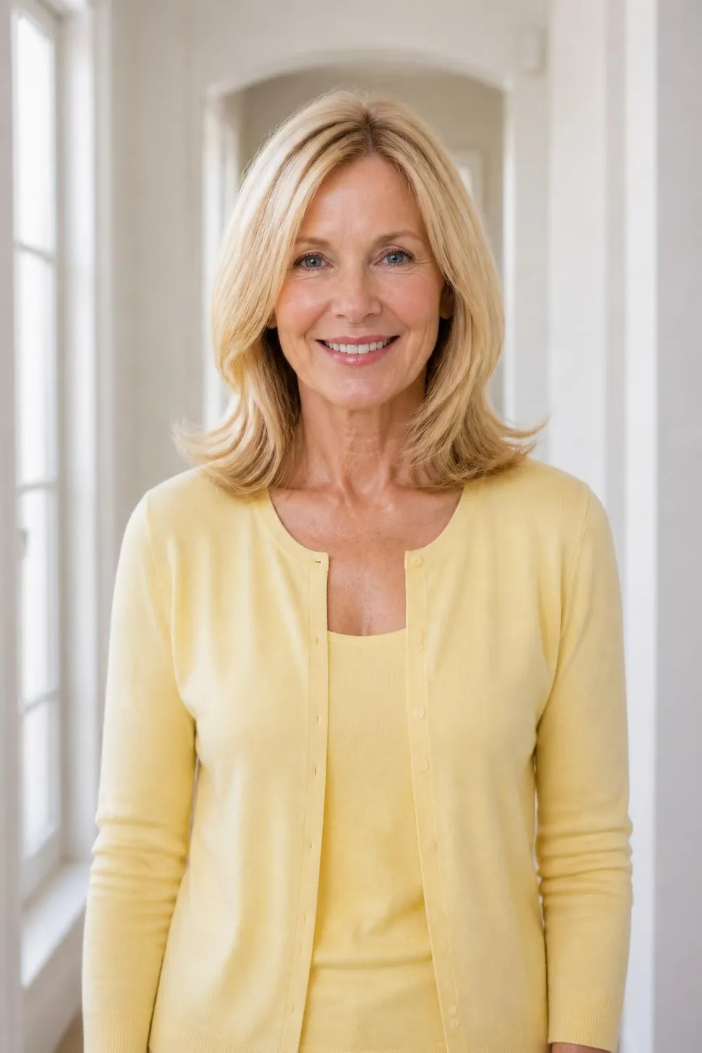 Shoulder-length cut with flipped-out ends and a bouncy blowout on thin hair