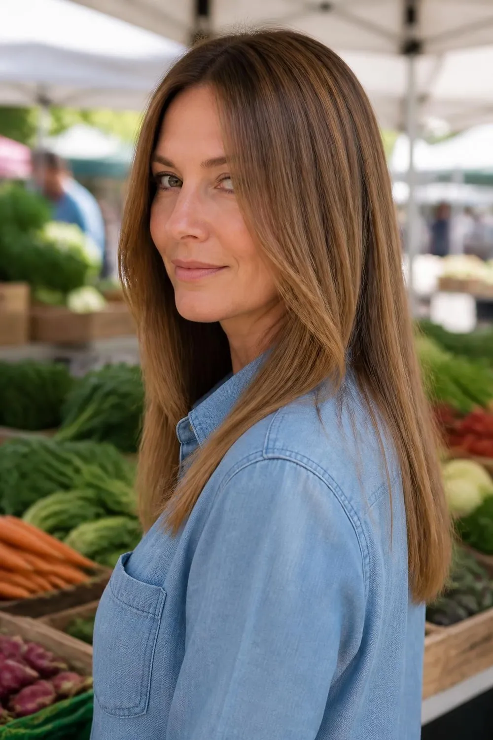 Long hair with face-framing layers only and blunt ends to keep thin lengths full