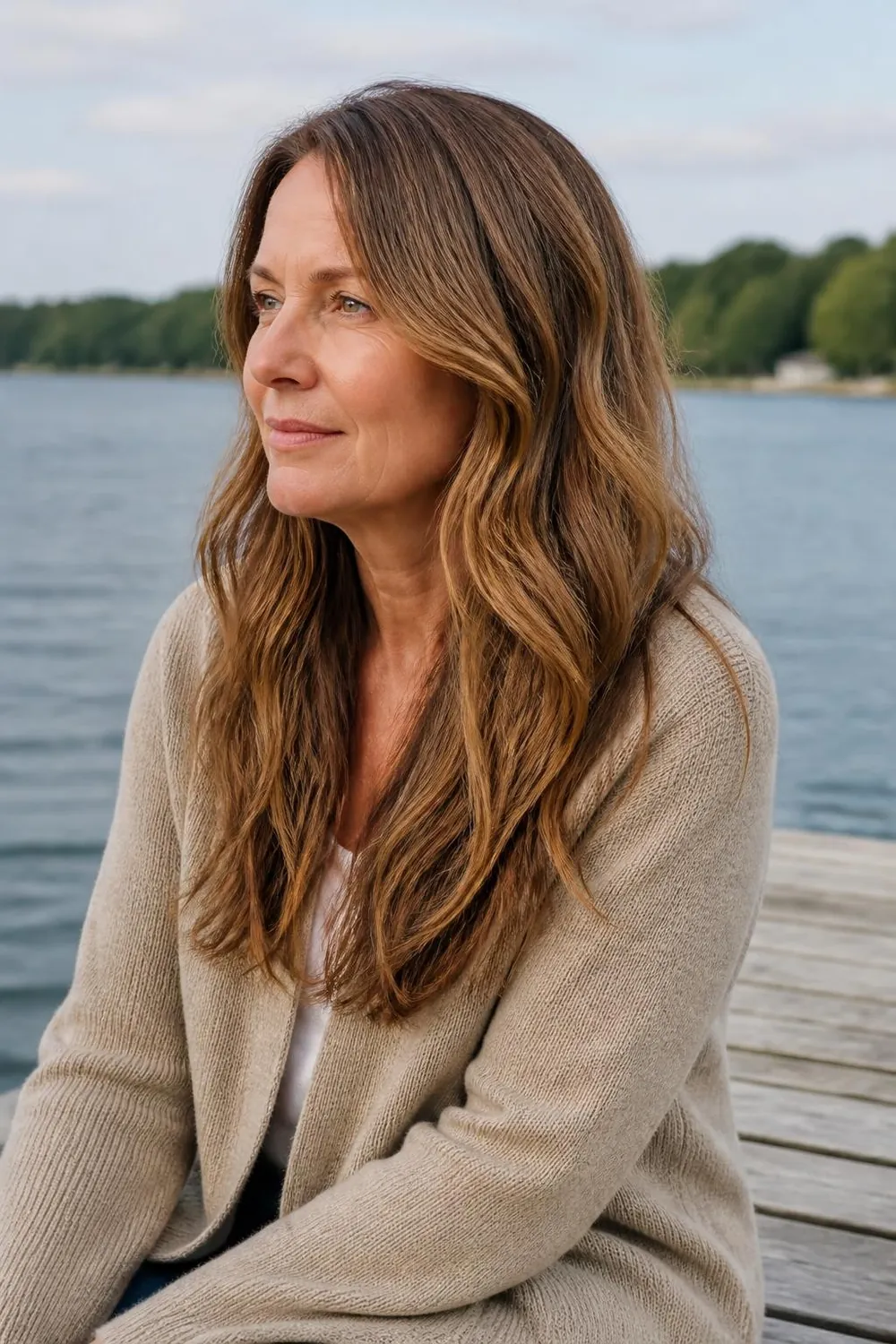 Long layered haircut for wavy thin hair that keeps the ends full