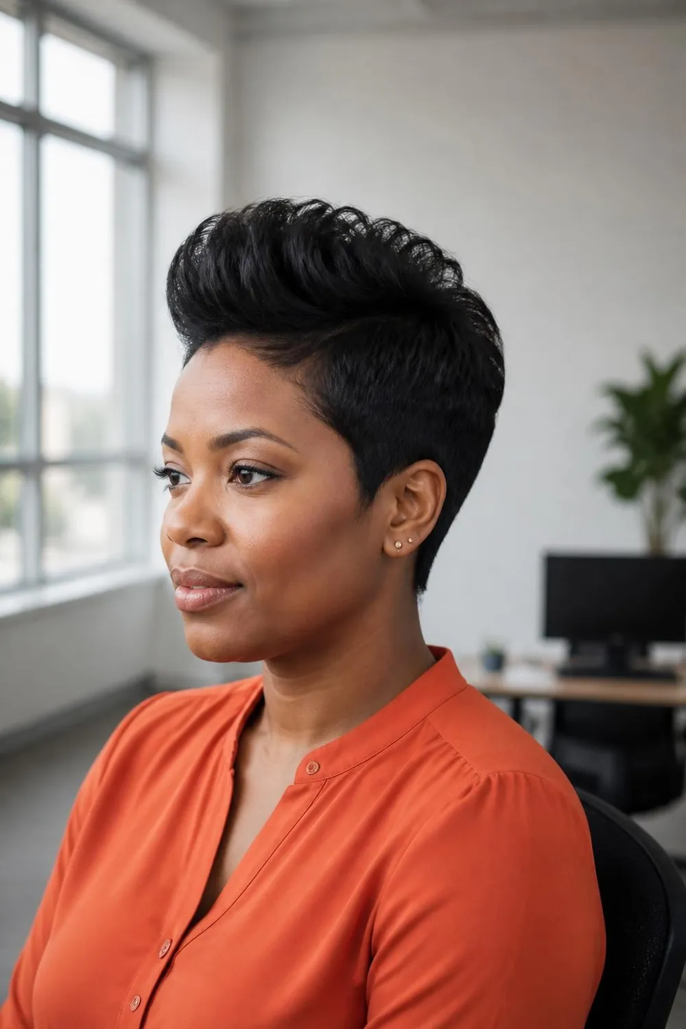 Soft faux-hawk pixie with a lifted center for women with thin hair and round faces