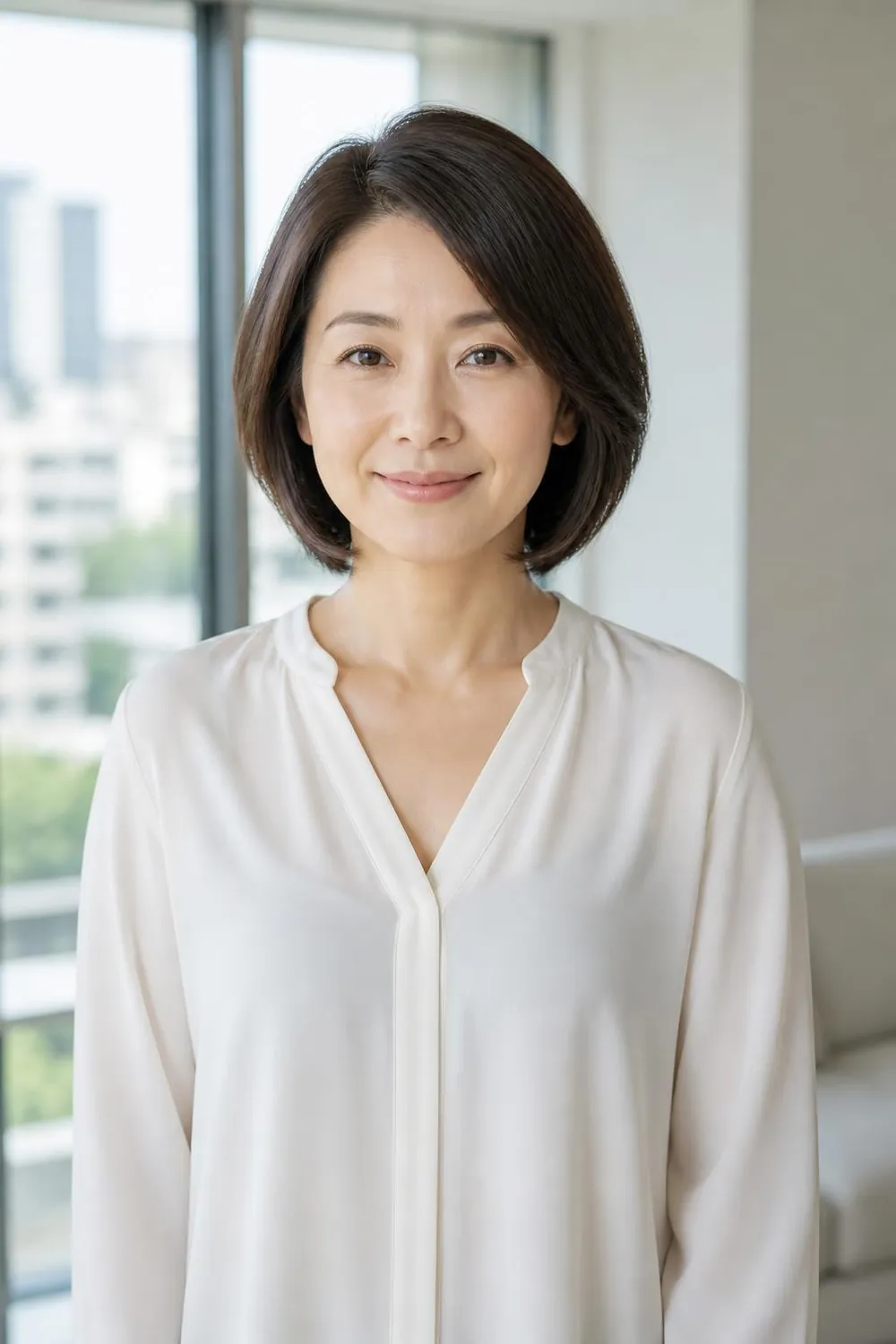 Side-parted bob with a volumized crown for a round face and thin hair
