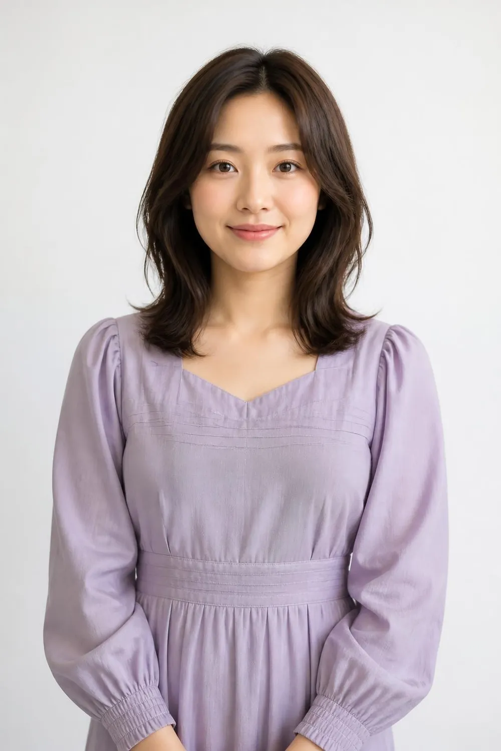 Shoulder-length hair with vertical waves that lengthen a round face with thin hair