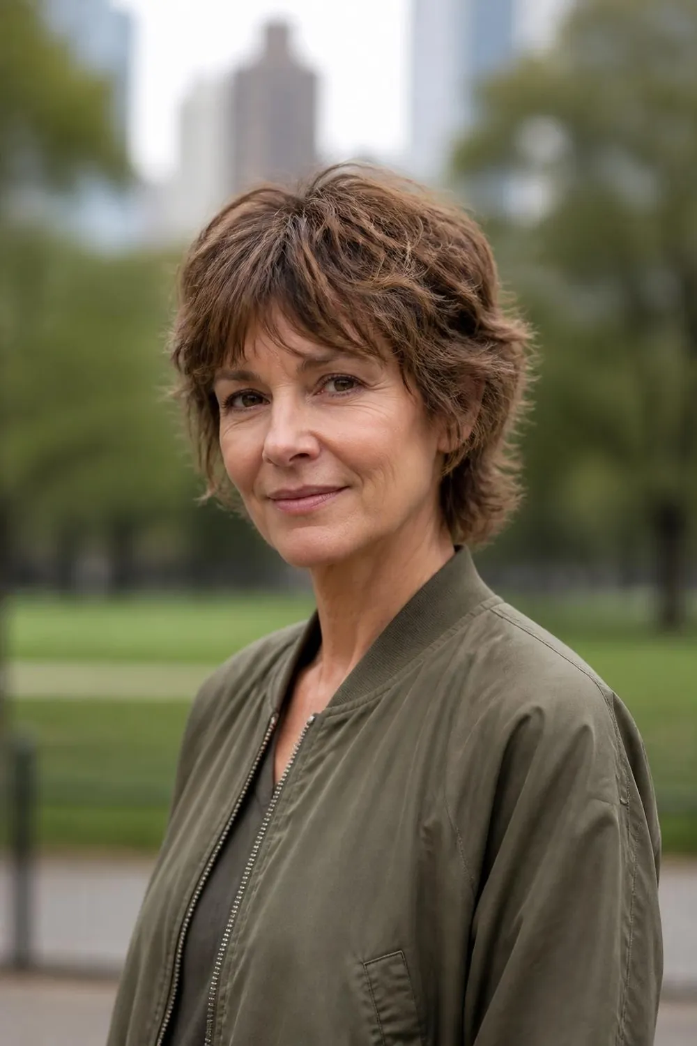 Short micro shag with choppy layers for fine hair on a woman in her 40s