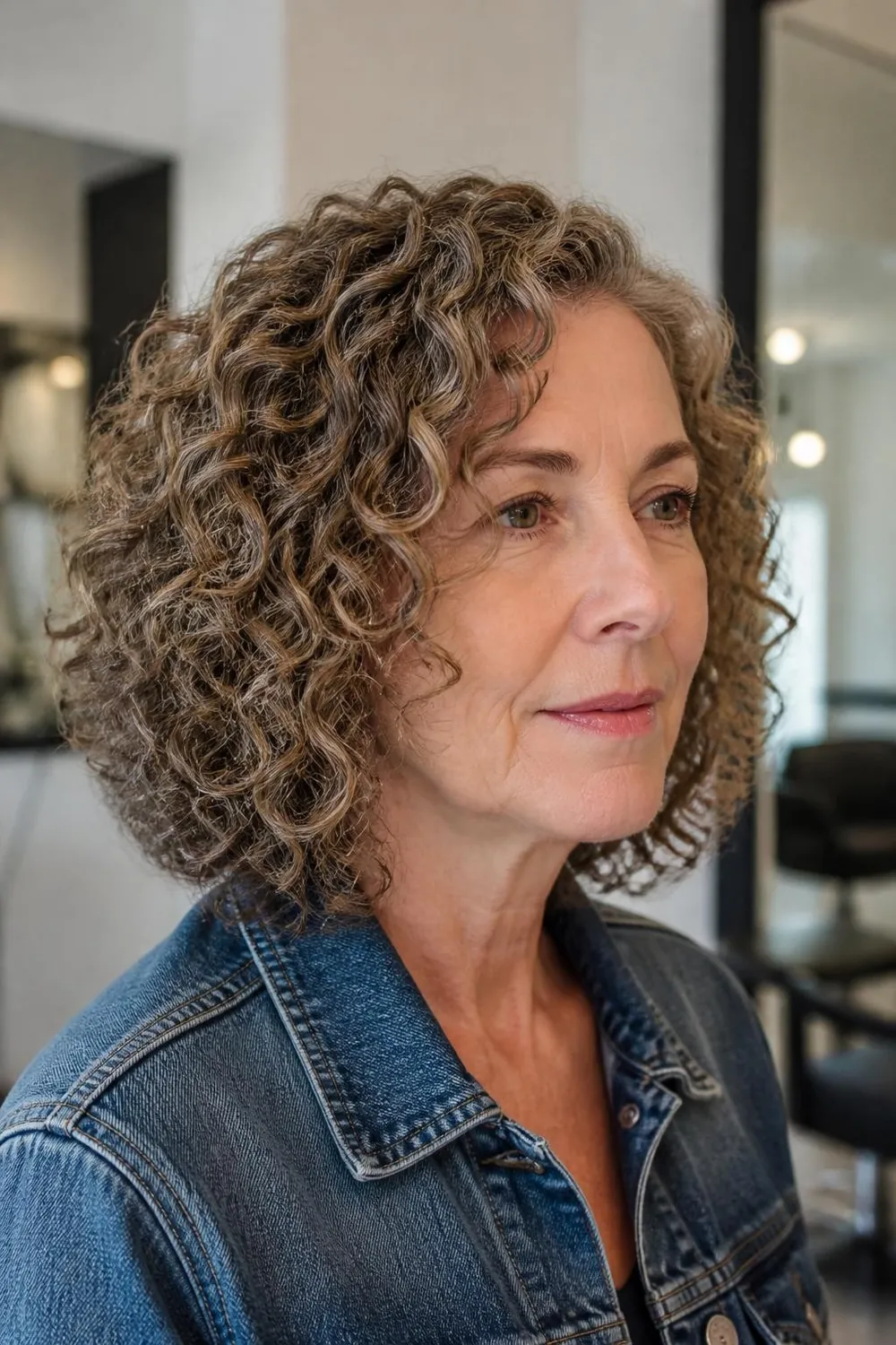 Collarbone lob cut curl by curl on dry 3B hair for a woman over 50
