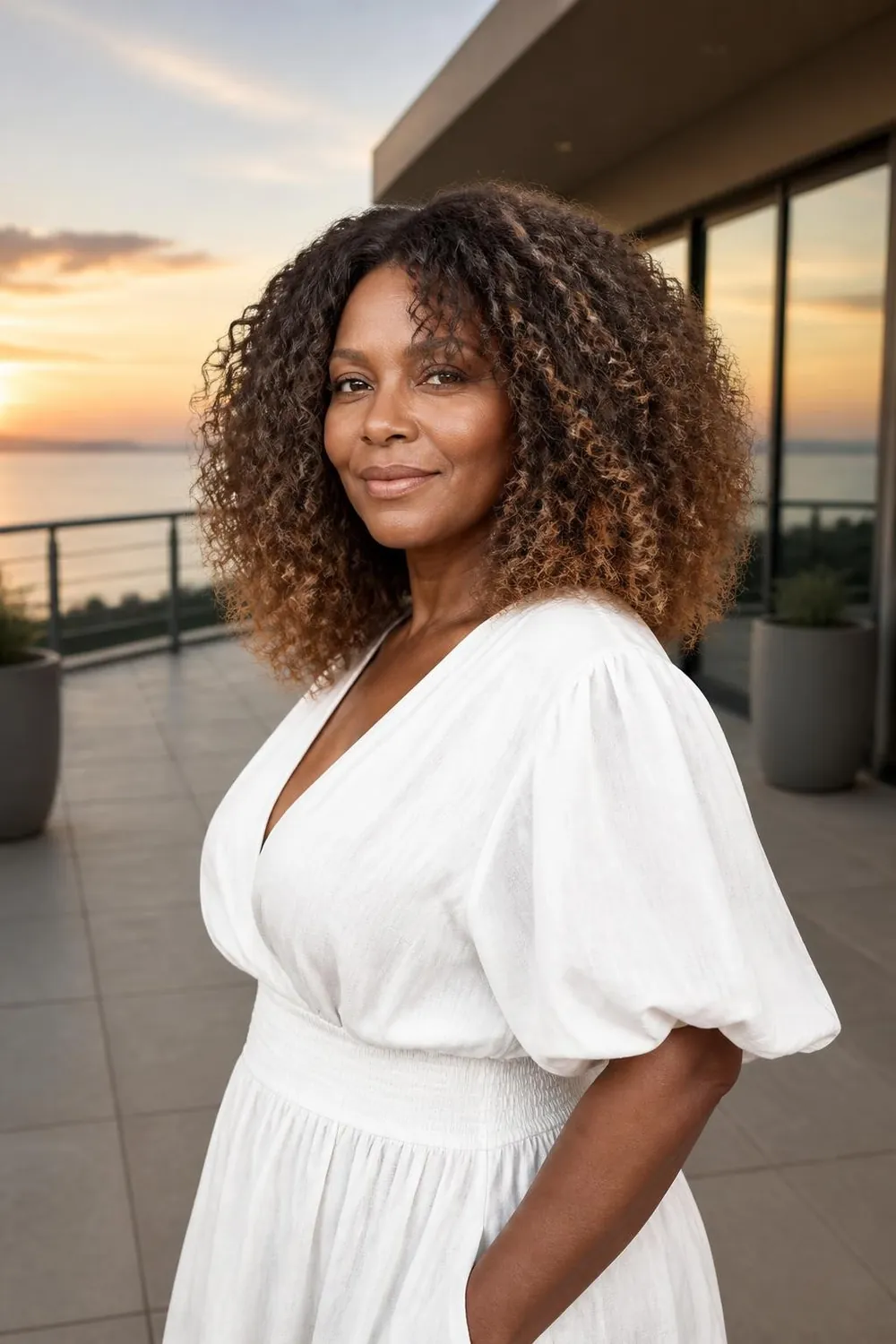 Big layered coils falling below the shoulders on 4A hair for a woman in her 50s