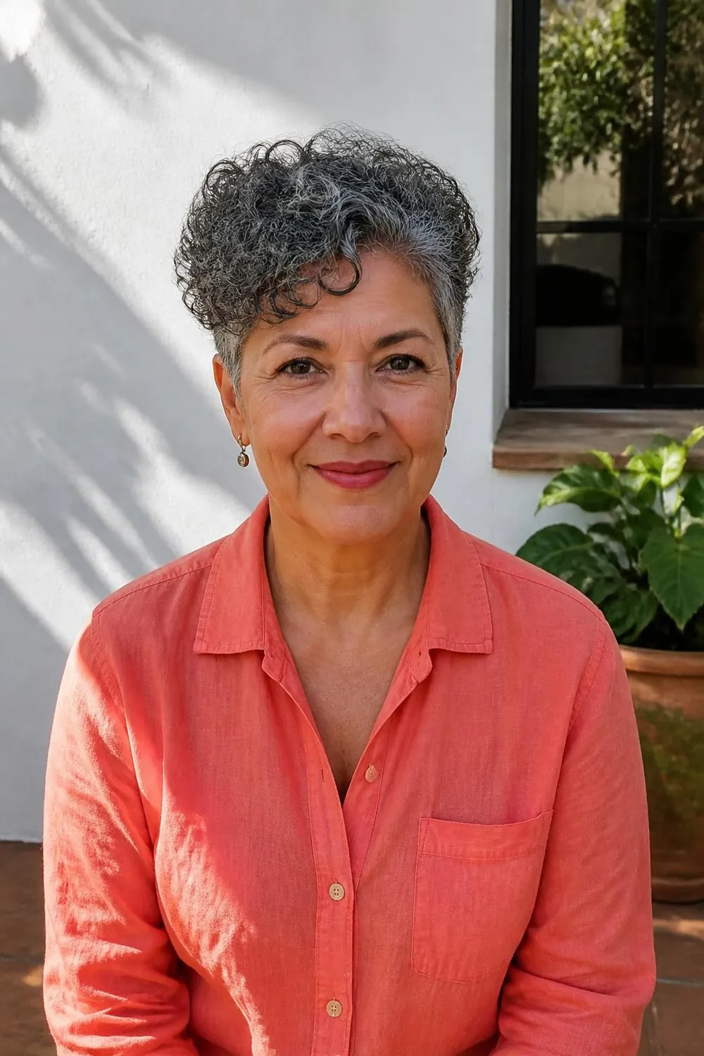 Wash-and-go curly crop on fine curly hair for women in their 50s