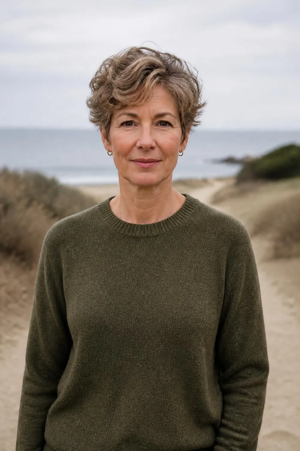 Wavy pixie that air dries on fine wavy hair for women in their 50s