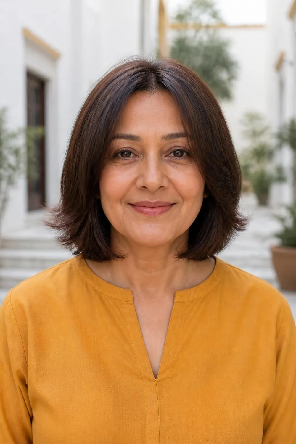 Chin-length bob with wispy face-framing layers on fine hair for women over 50