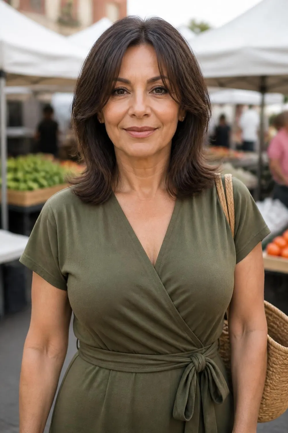 Mid-length cut with a grown-out fringe at the cheekbones for women over 50