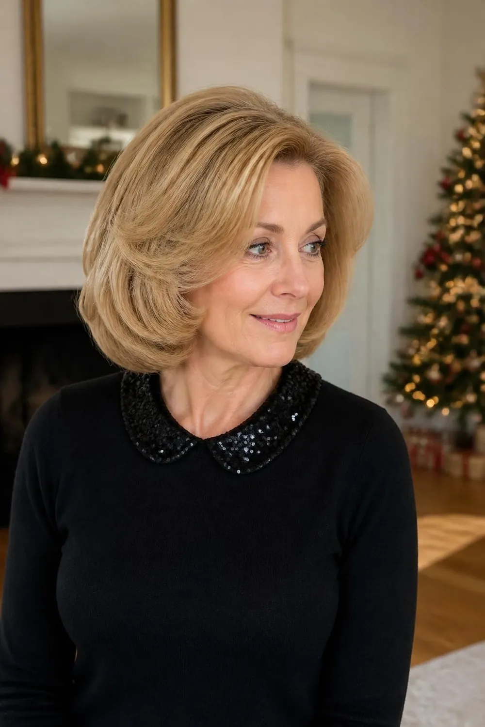 Shoulder-length cut set with hot rollers for bouncy volume on fine hair over 50