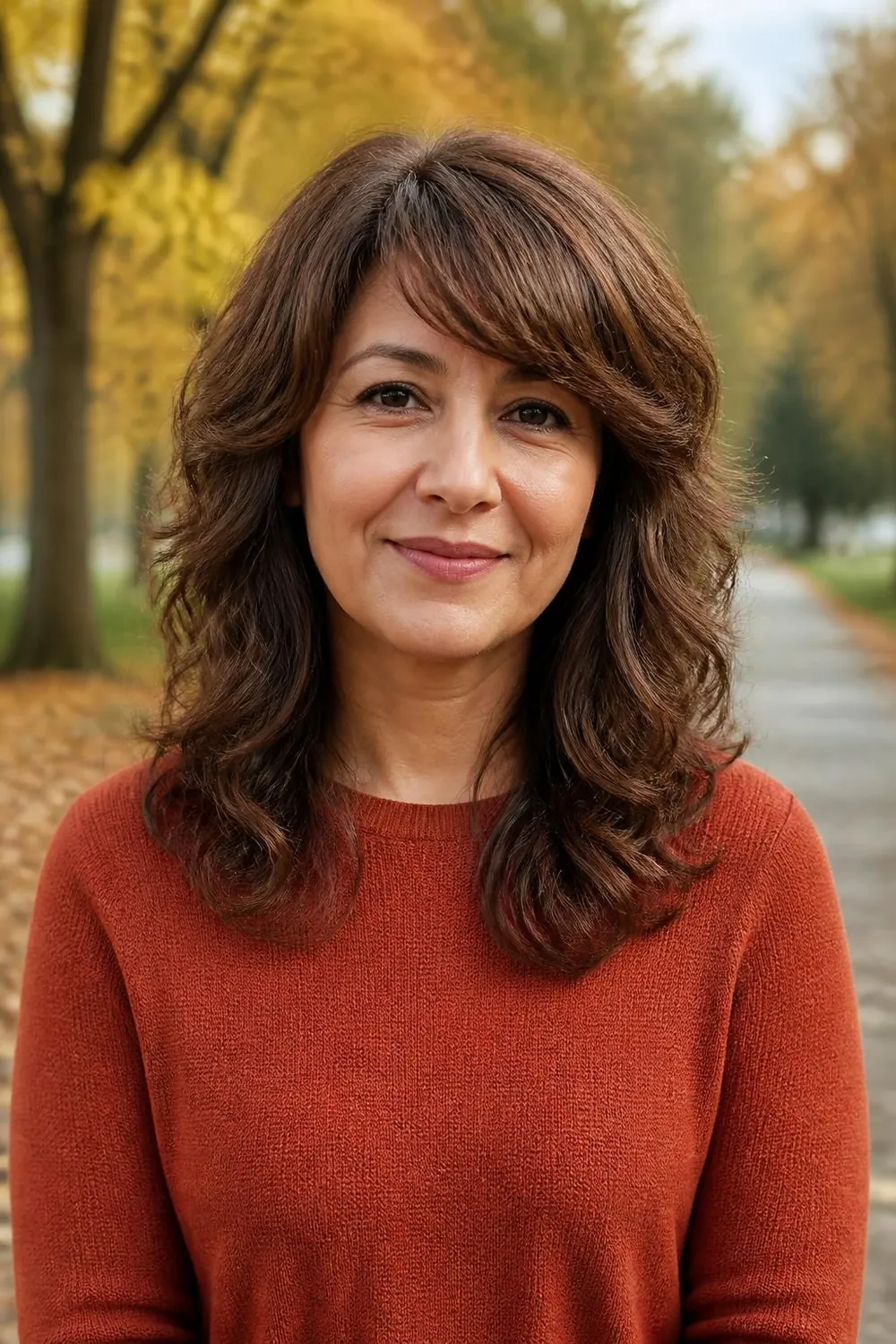 Soft shag with brow-length bangs on fine hair for women over 50