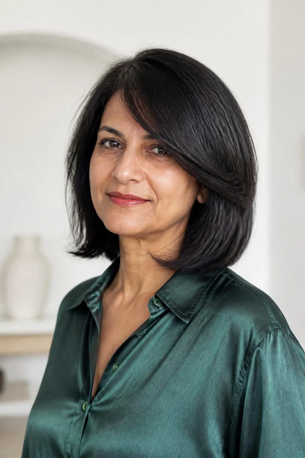 Long bob with a sweeping side fringe that lifts the part on fine hair