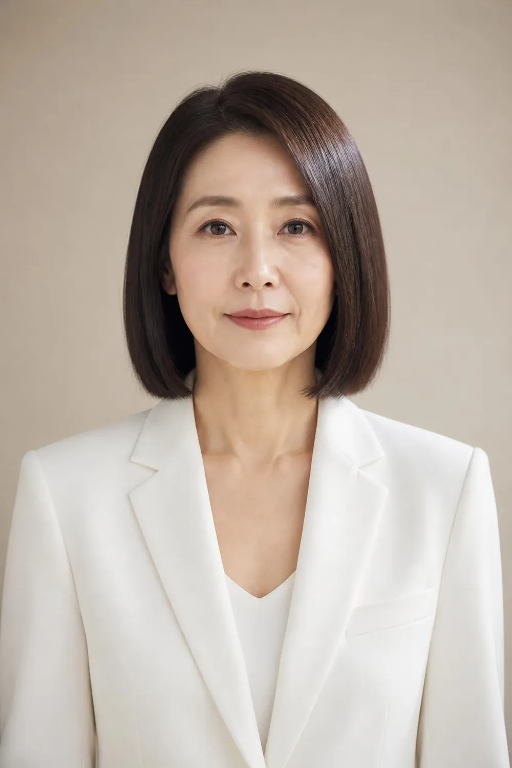 Sleek blunt cut at the shoulders for women over 50 with straight fine hair