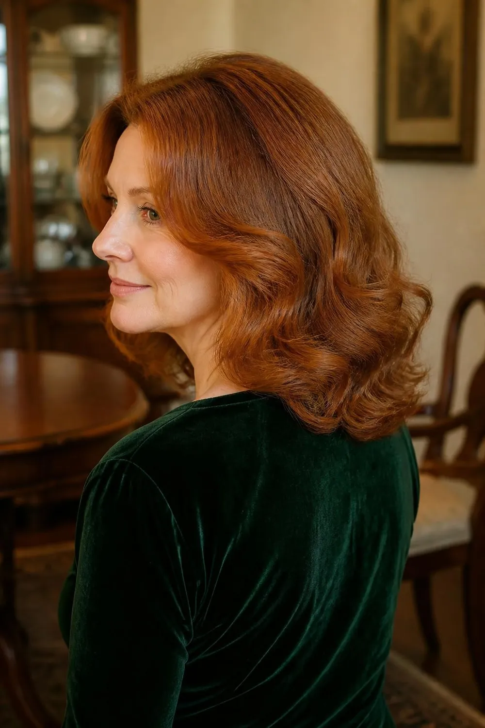Medium cut with brushed-out curls for soft vintage volume on fine hair over 50
