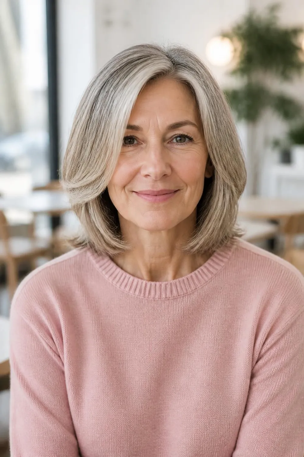 Collarbone-length lob with face-framing layers for women over 60 with medium hair