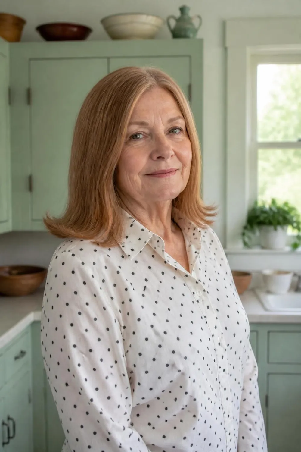 Shoulder-length hair with ends flipped outward for women over 60, retro style