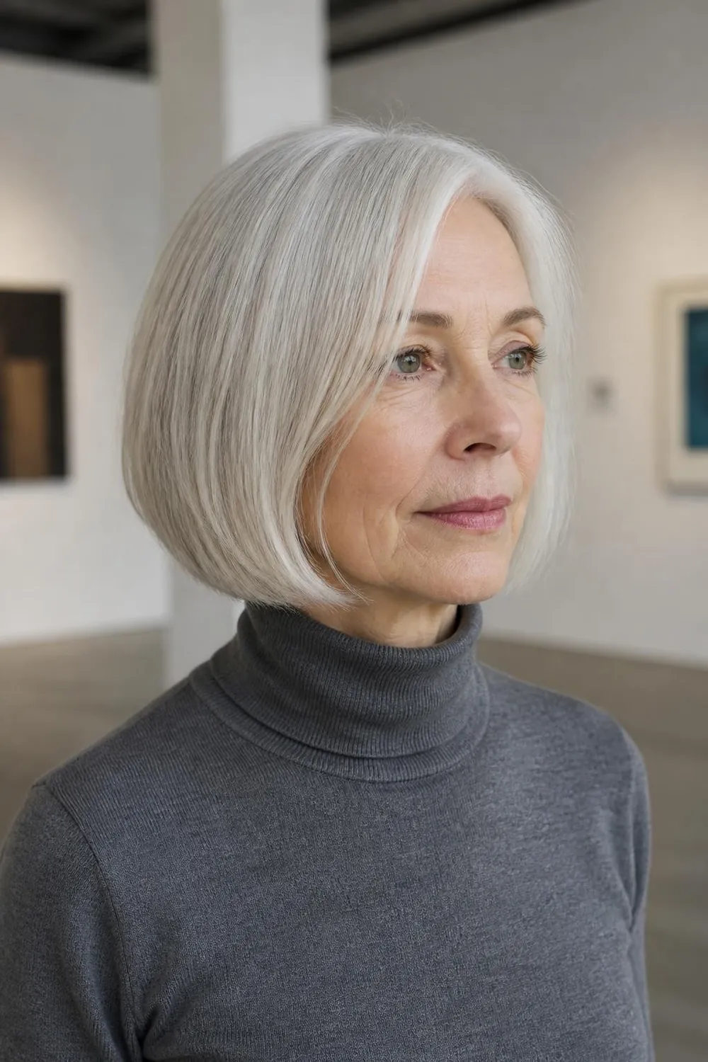 Chin-length bob with tiny micro-layers for movement for women over 60 with fine hair
