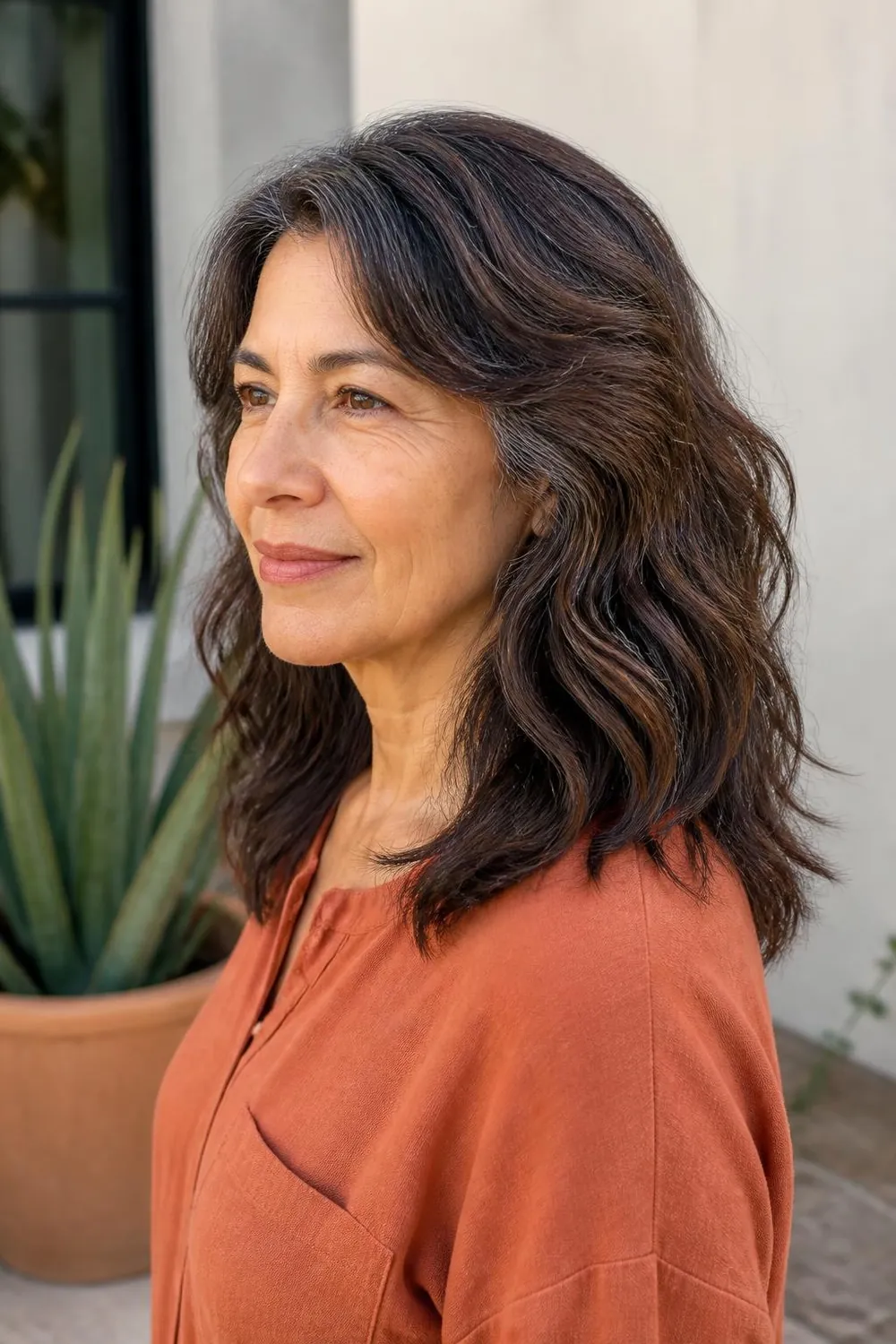 Shoulder-length fine wavy hair with light layers and air-dried waves for women over 60