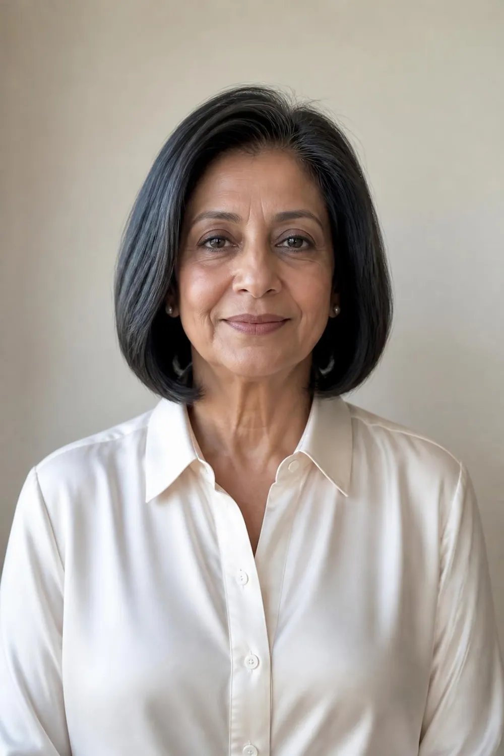 Glass-smooth collarbone lob with lifted roots for women over 60 with fine straight hair