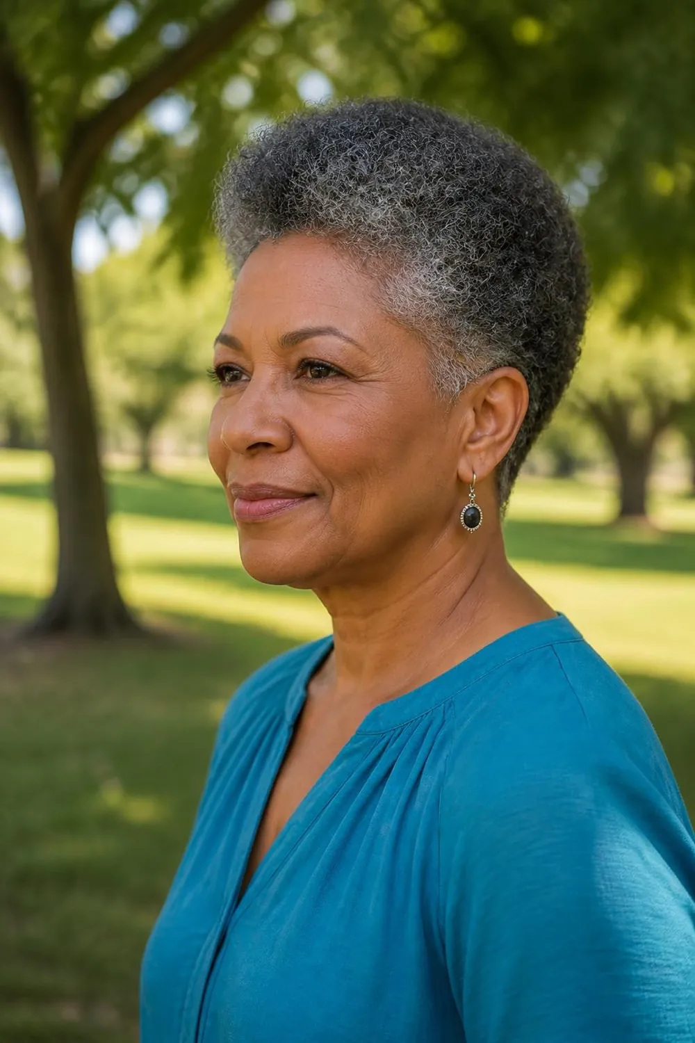 Short fine curly crop with diffused volume for women over 60 with fine curly hair
