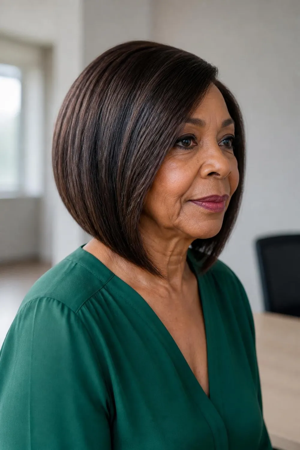 Angled lob, shorter in back and longer in front, for women over 60