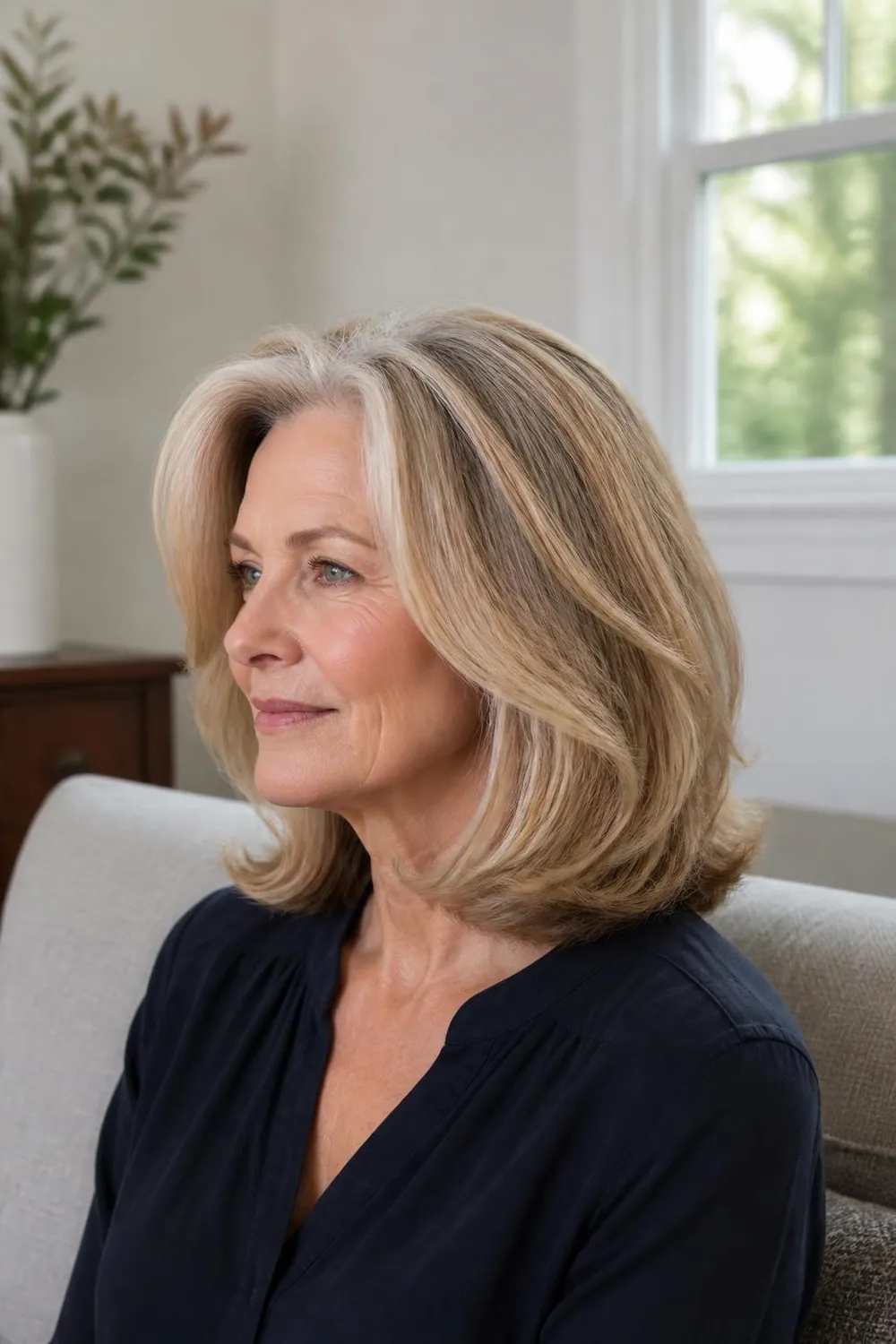 Rounded collarbone layers with bounce and volume for women over 60
