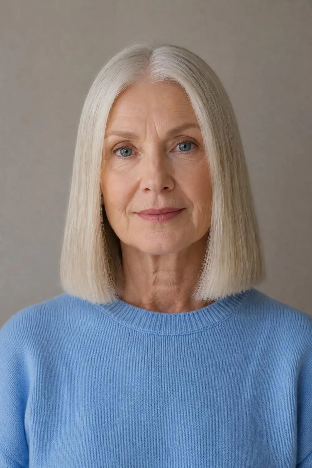 Solid-perimeter collarbone cut for women over 60 with fine thin hair