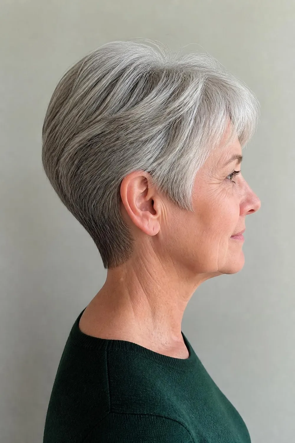 Short layered cut with bulk removed for women over 60 with thick coarse hair