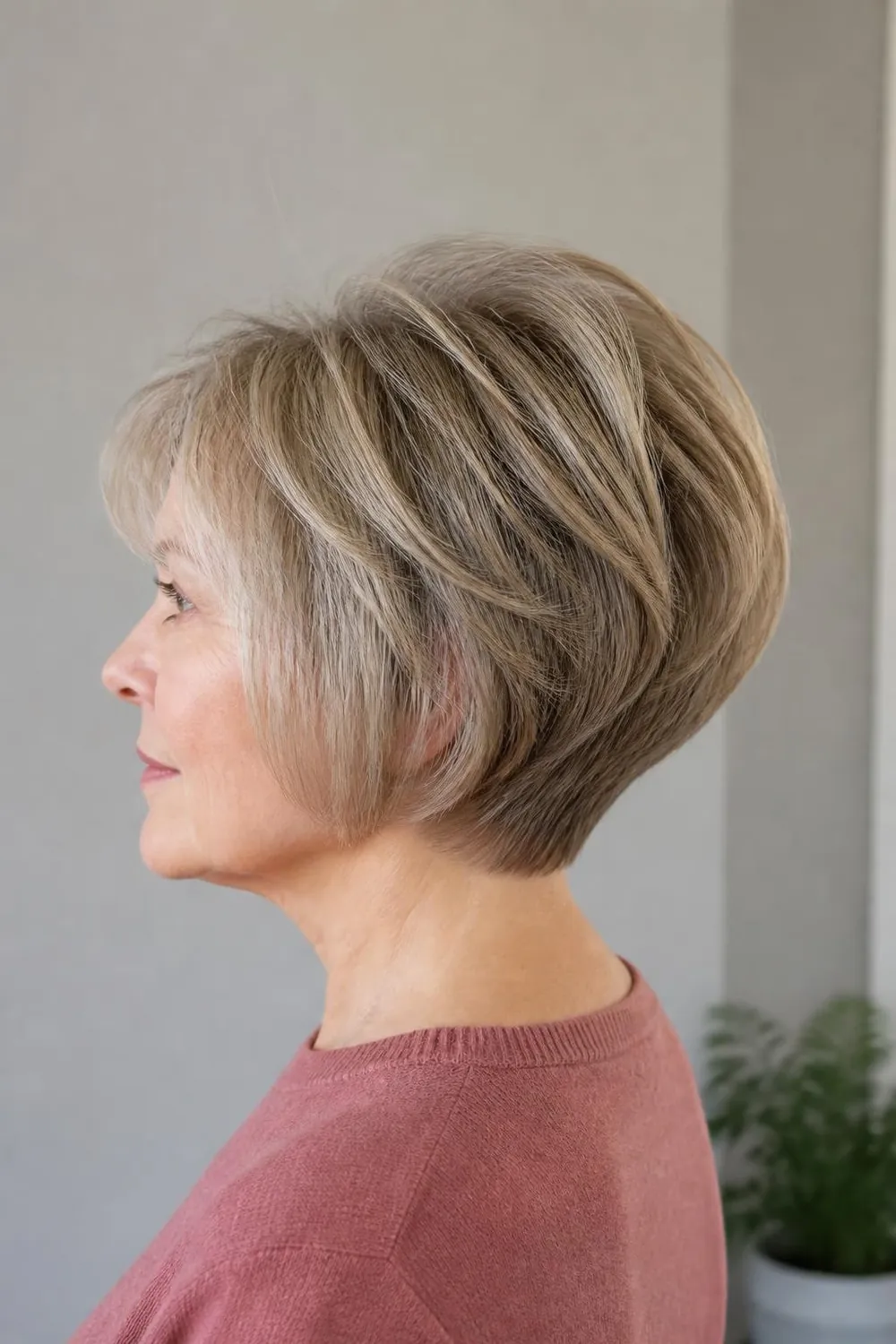 Short graduated bob with volume at the crown and a tapered back over 60