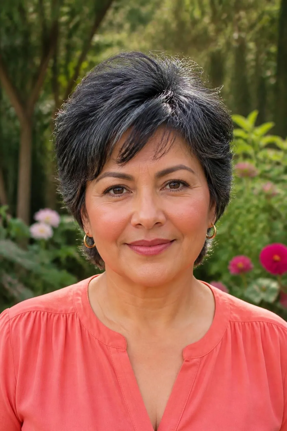 Tousled short layered cut on thick coarse hair for a woman over 50