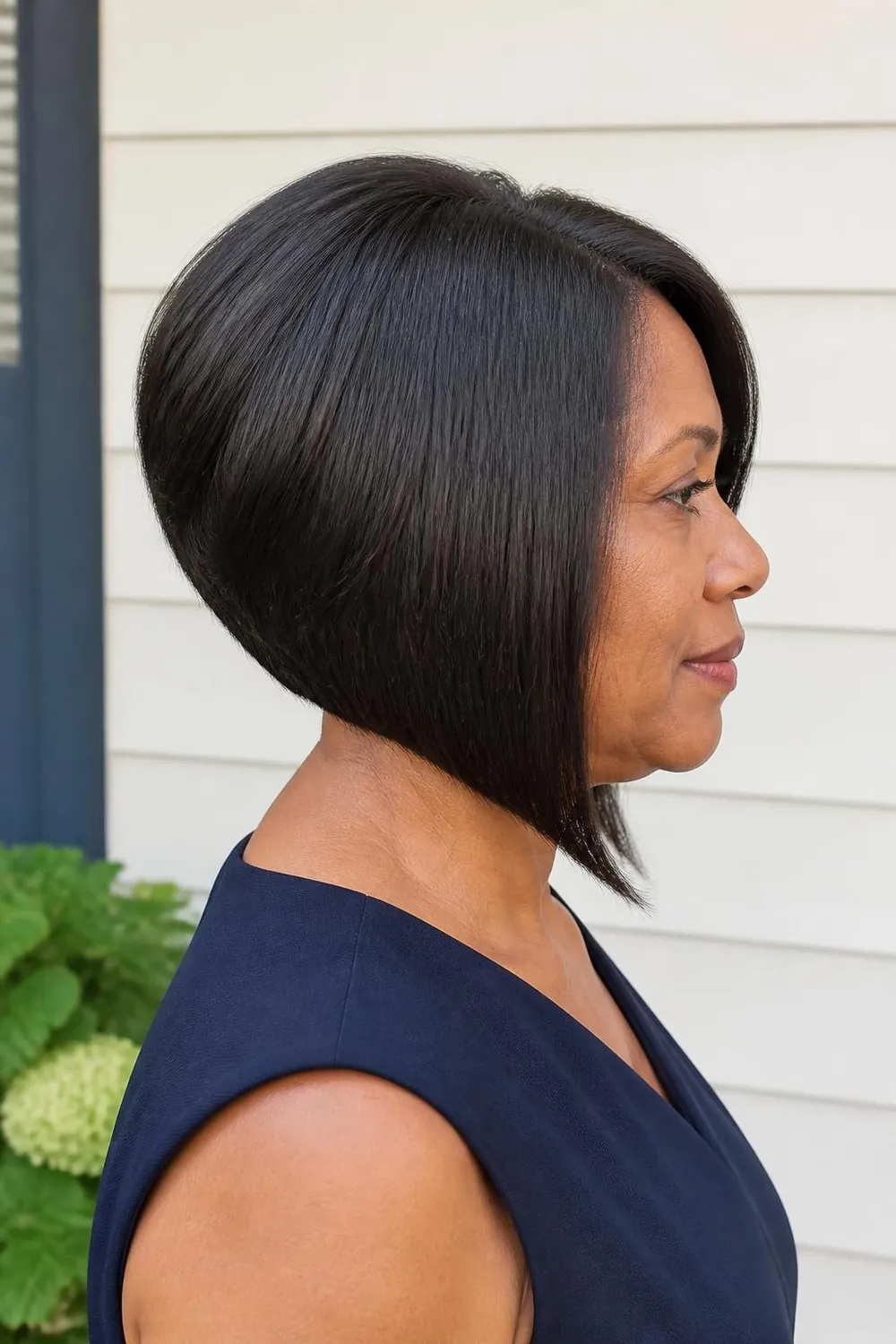 Graduated bob with a softened weight line on thick hair for a woman over 50