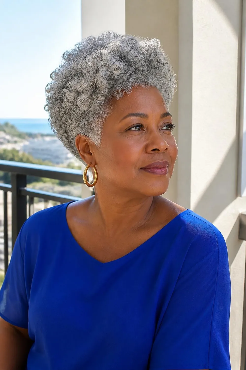 Short rounded silver coils defined with curl custard on natural hair