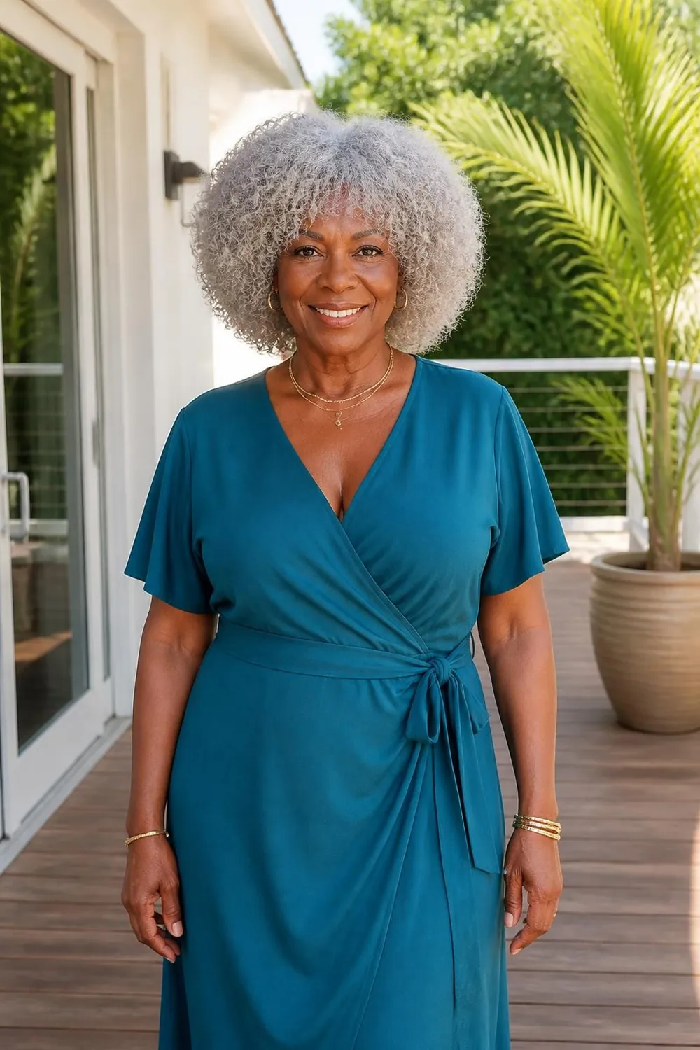 Round curly gray bob cut dry curl by curl for a balanced shape