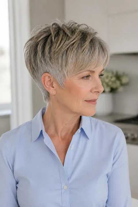 20 Short Gray Hair Ideas With Lowlights Over 50 for More Depth