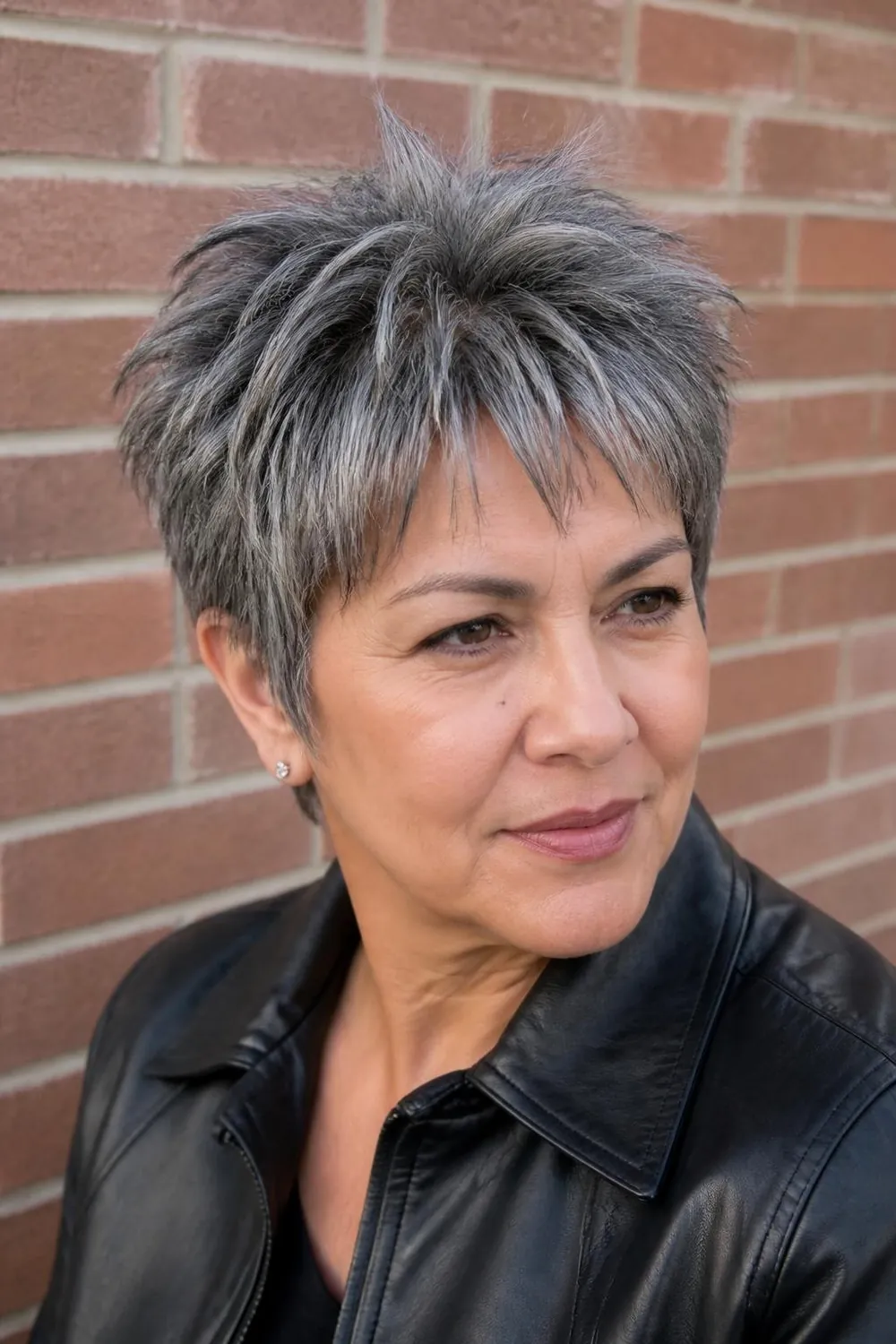 Textured gray pixie with charcoal lowlights making each choppy piece stand out