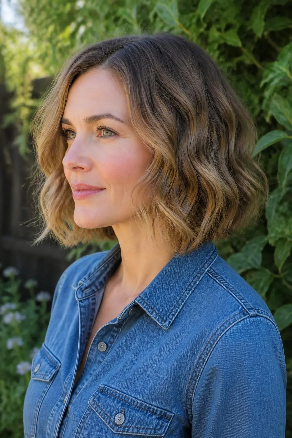 Air-dried wavy bob with soft chin-length bends for naturally wavy hair