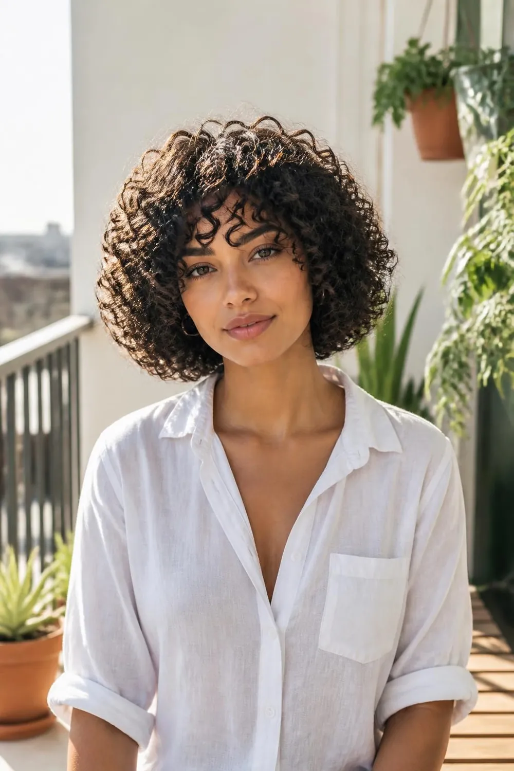 Chin-length curly bob with defined ringlets and a rounded shape for 3A to 3C curls